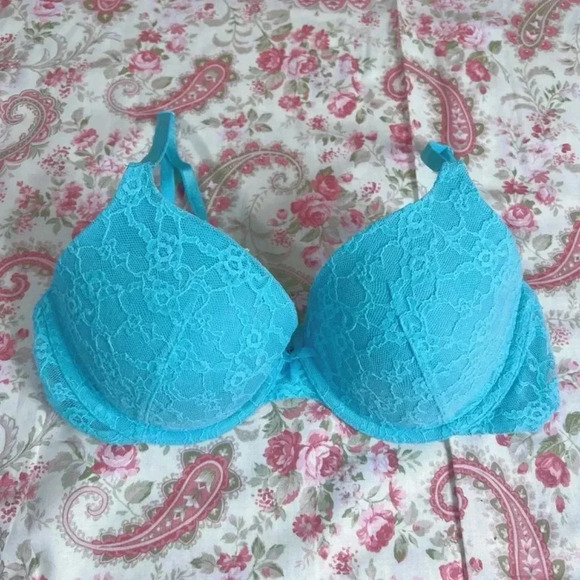 Victoria's Secret Blue Lace Lined Perfect Coverage Bra 34C - Picture 1 of 7